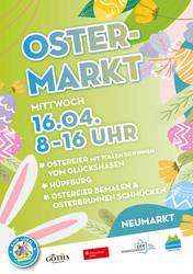 Plakat mit Text und Grafik zum Ostermarkt, öffnet größere Ansicht