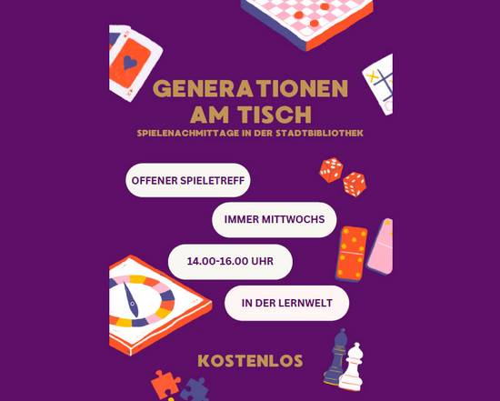 Poster mit Text zum Spielenachmittag in der Stadtbibliothek, öffnet größere Ansicht