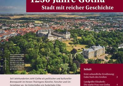 Titelblatt des Geschichtsmagazins "DAMALS…extra" Titelblatt des Geschichtsmagazins "DAMALS…extra" mit Luftbild von Gotha, öffnet größere Ansicht