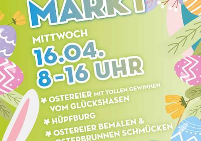 Ostermarkt in Gotha am 16. April 2025 Plakat mit Text und Grafik zum Ostermarkt, öffnet größere Ansicht