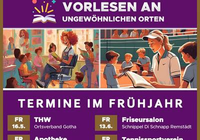 Plakat zur Lesereihe Grafik mit Text und Bildern zur Lesereihe, öffnet größere Ansicht
