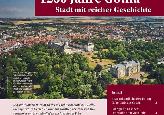 Titelblatt des Geschichtsmagazins "DAMALS…extra" Titelblatt des Geschichtsmagazins "DAMALS…extra" mit Luftbild von Gotha, öffnet größere Ansicht